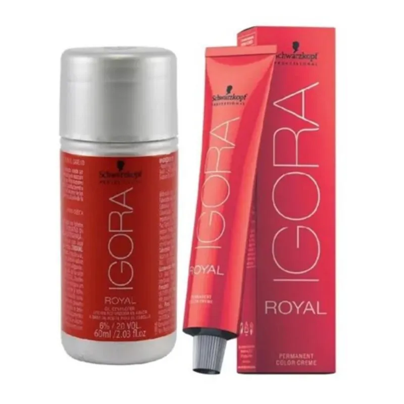 Kit Ox 6% 20V E Coloração Schwarzkopf Igora Royal 6/68 Louro Escuro Marrom Vermelho 60ml