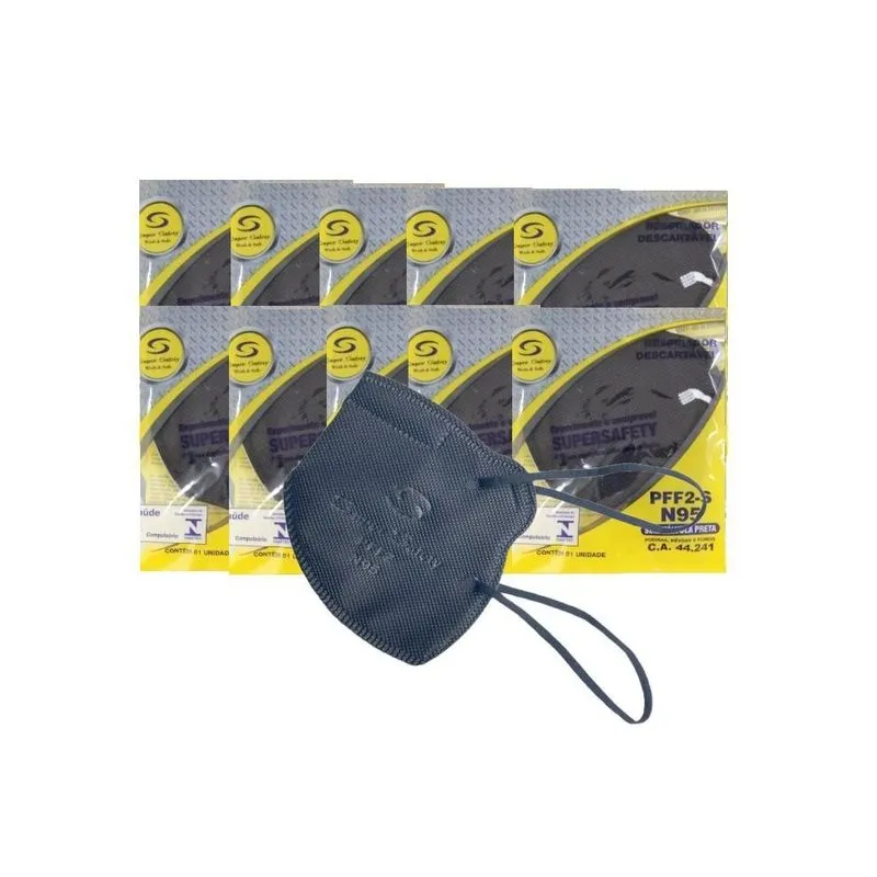 80 Mascara N95 Pff2 Preta Super Safety Elastico Cabeça