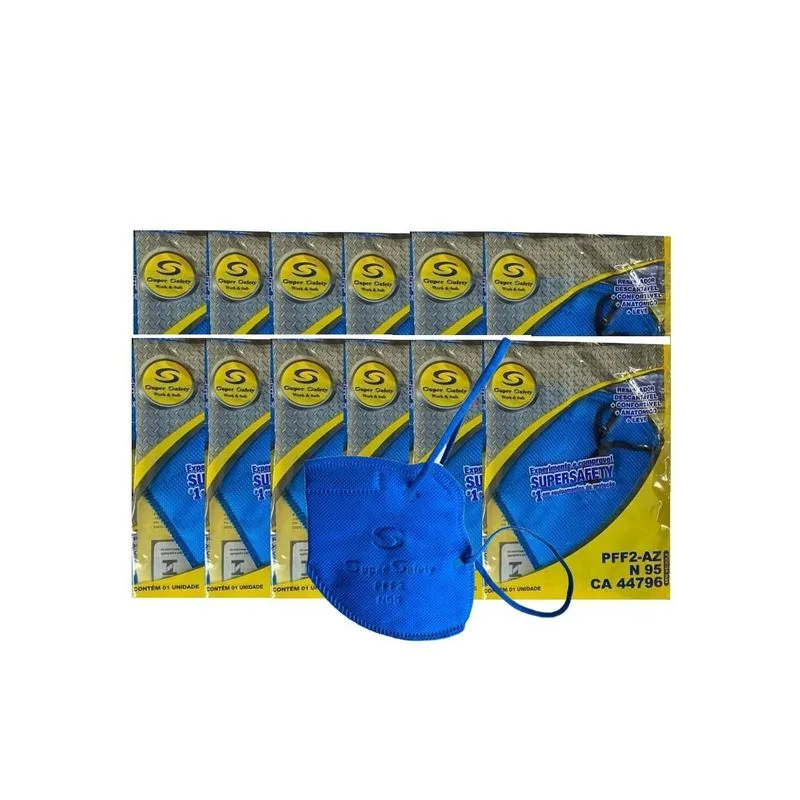 25 Mascara N95 Pff2 Azul Super Safety Elastico Cabeça