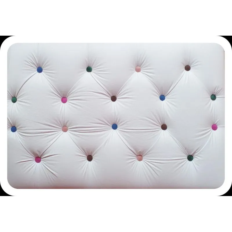 Cabeceira Infantil Estofada Botoes Coloridos Corino Branco