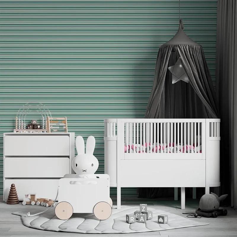 Papel De Parede Verde Listrado Infantil Adesivo Lavável