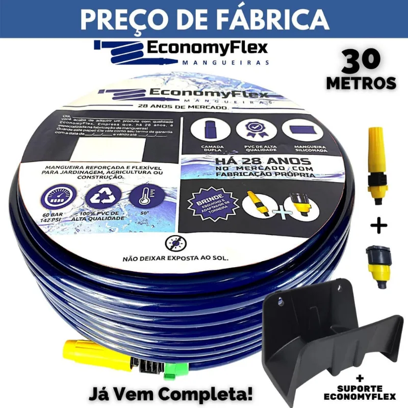Mangueira 30M Economyflex Azul Doméstica Com Suporte