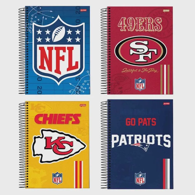 Caderno espiral 1/4 capa dura 80 folhas nfl Jandaia