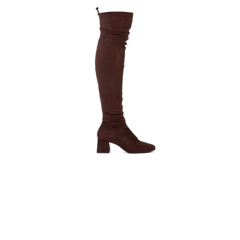 Bota Over Knee Feminina Bebecê Salto Bloco Strech Marrom 40