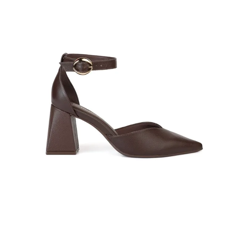 Scarpin Semi Aberto Couro Bebecê Tira Com Fivela Marrom 36
