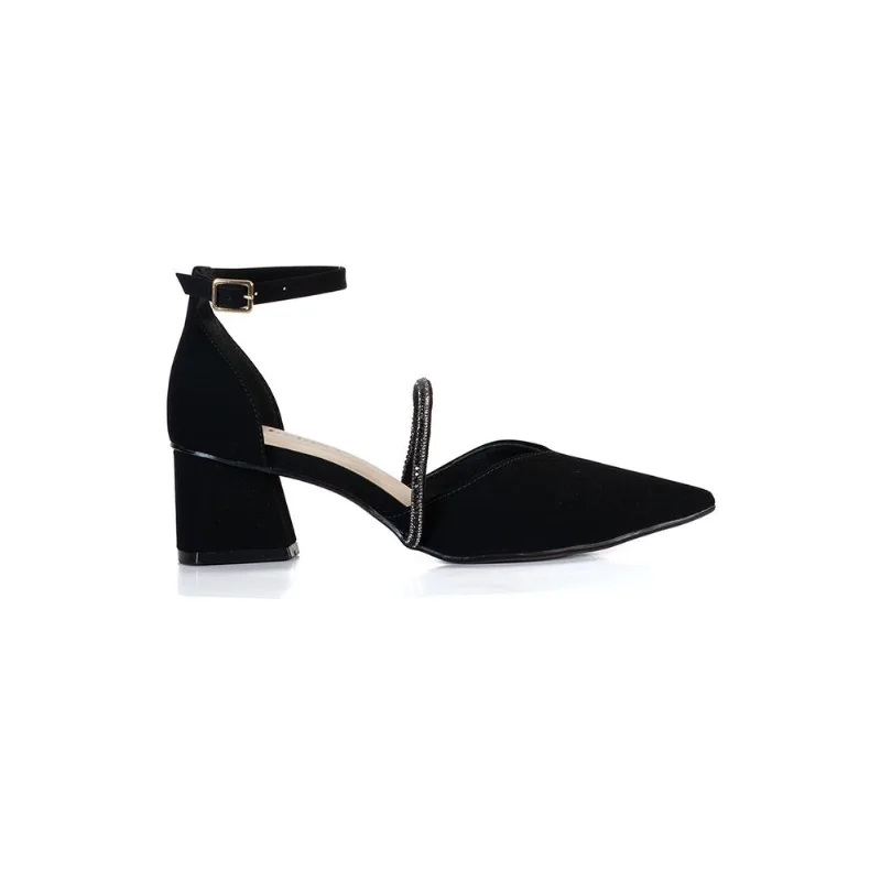Scarpin Elegante Semi-Aberto com Strass PRETO 36