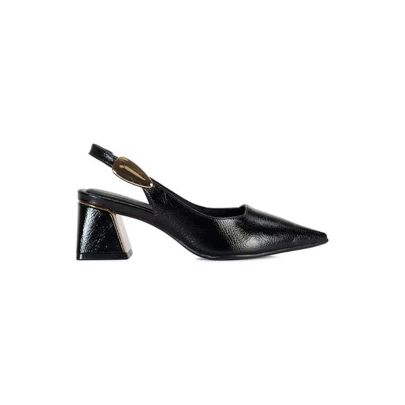 Scarpin Slingback com Enfeite de Metal na Lateral PRETO 34