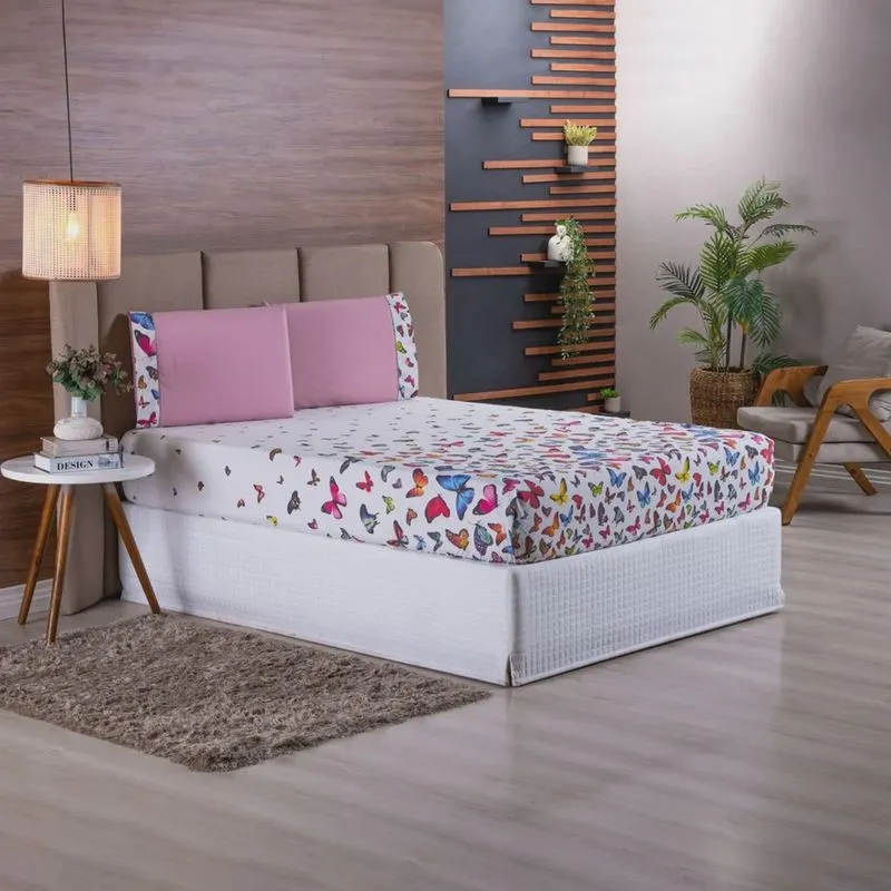 Jogo de Cama Refúgio Casal Percal 100% Algodão Luxo 3 Peças Borboletas