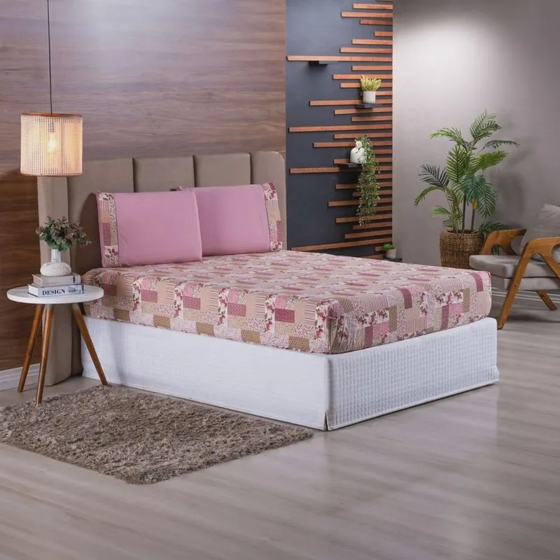 Jogo de Cama Refúgio Queen Percal 100% Algodão Luxo 3 Peças Floral Rosê