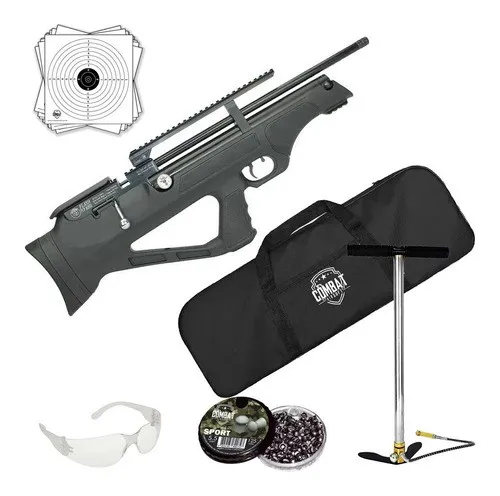 Carabina Pressão Hatsan Pcp Flashpup Synt 5,5mm 12 tiros + Capa + Bomba Pneumática