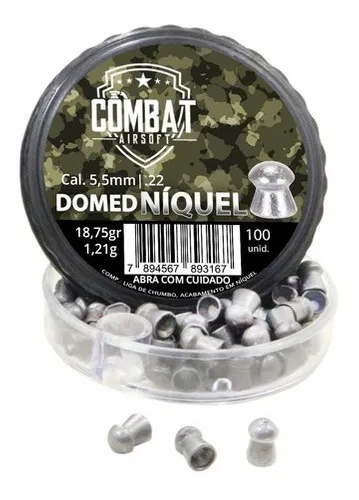 Chumbinho Domed Níquel 5.5mm 18,75gr - Combat Airsoft 100un