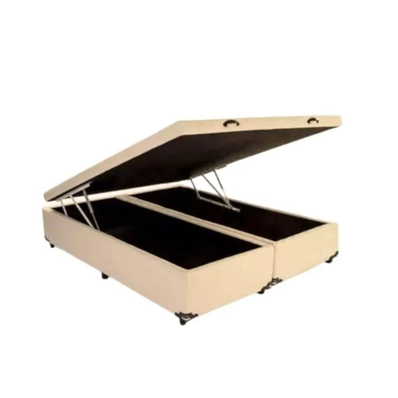 Cama Box Com Baú Casal Bipartido Sintético Bege Rr Colchões