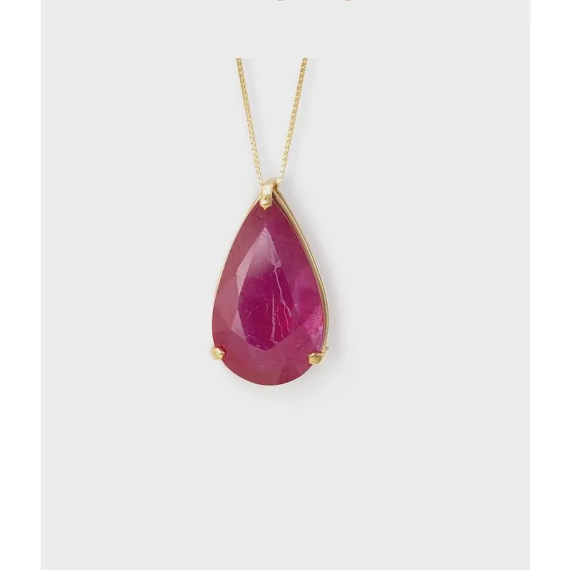 Colar Pedra Gota Rubi 45cm Ouro 18K