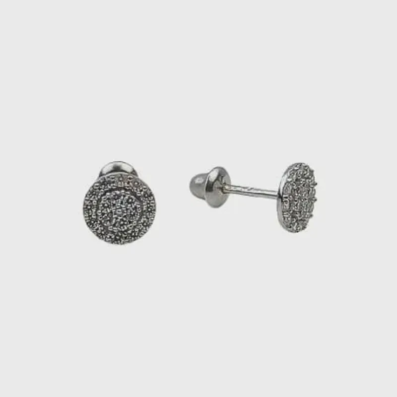 Brinco Redondo Cravejado Com Zircônias Em Ouro Branco 18K