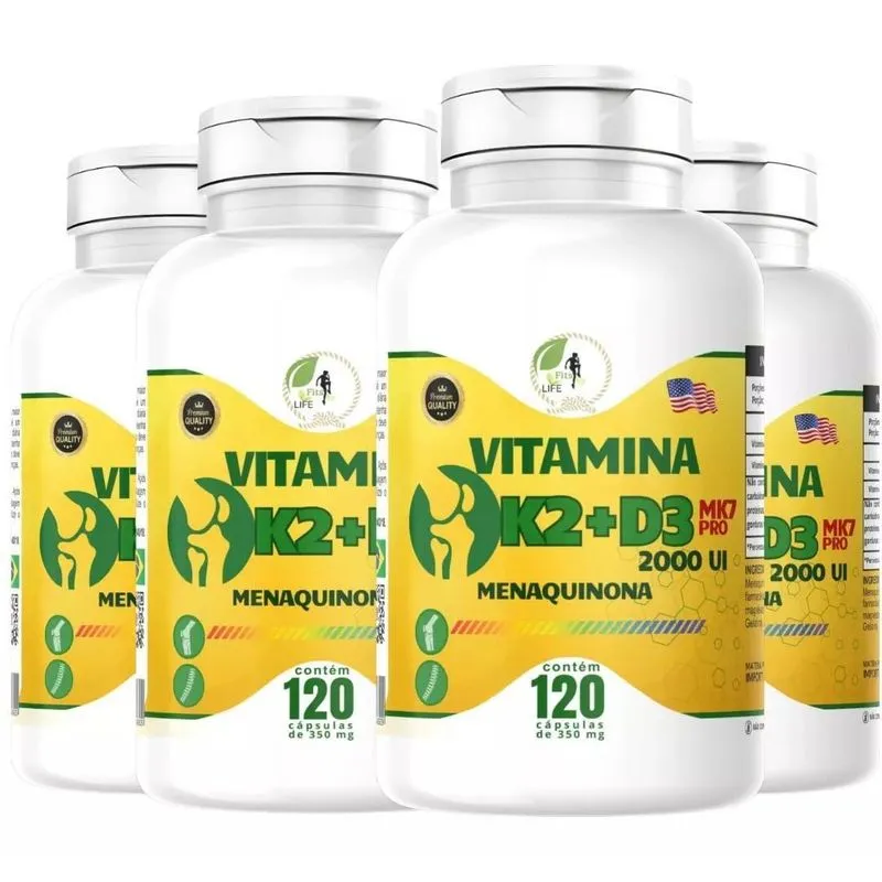 Kit Com 4 Vitamina K2 + D3 Mk7 2.000 Ui 480 Caps Fits Life