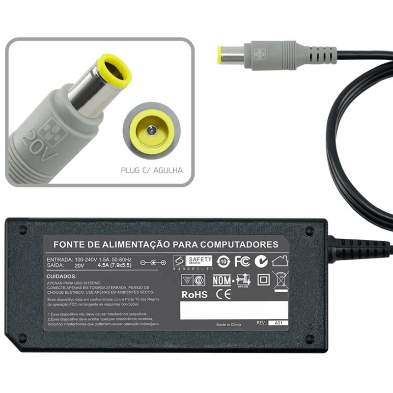 Fonte Carregador Para Lenovo Thinkpad Sl500c 20v 4.5a 558