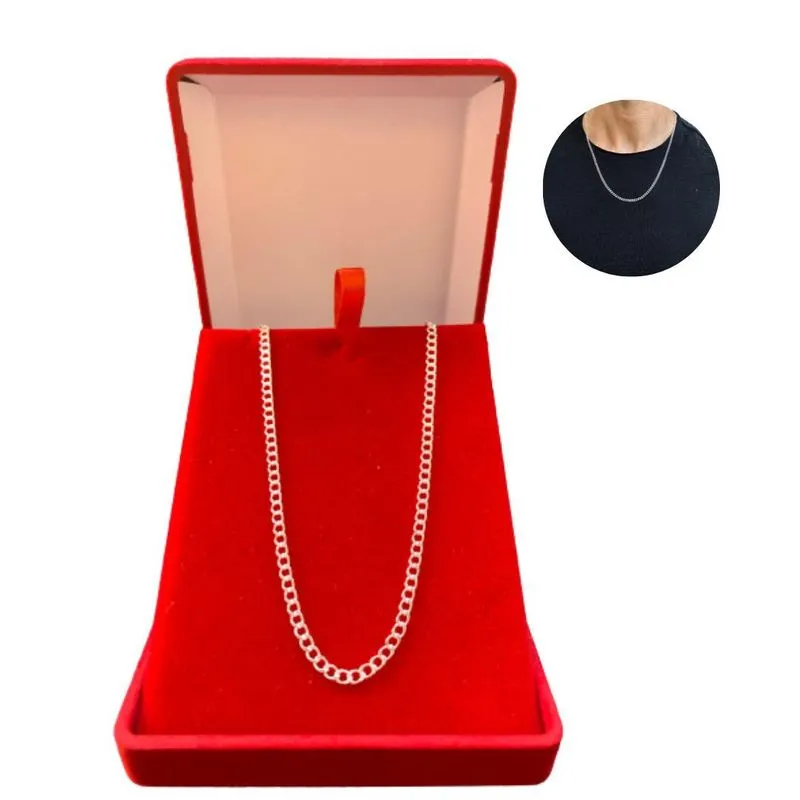 Prata 925 Correntinha Masculina 60cm Grumet 3mm Prata 925 Correntinha Masculina 60cm Grumet 3mm