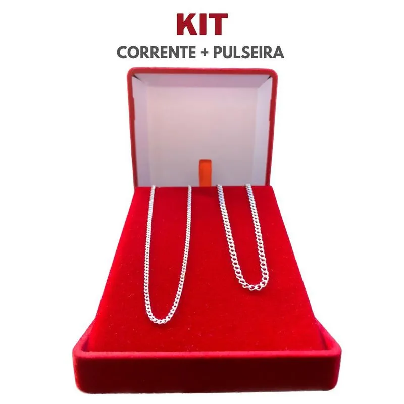 Conjunto Cordão De Prata 925 Grumet 70cm + Pulseira Fina 3mm
