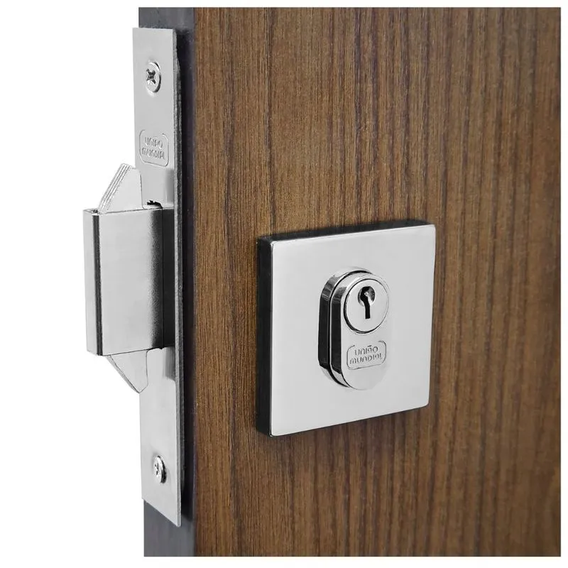 Fechadura Maquina 45 Porta Correr Externa Roseta Quadrado Cromado União Mundial