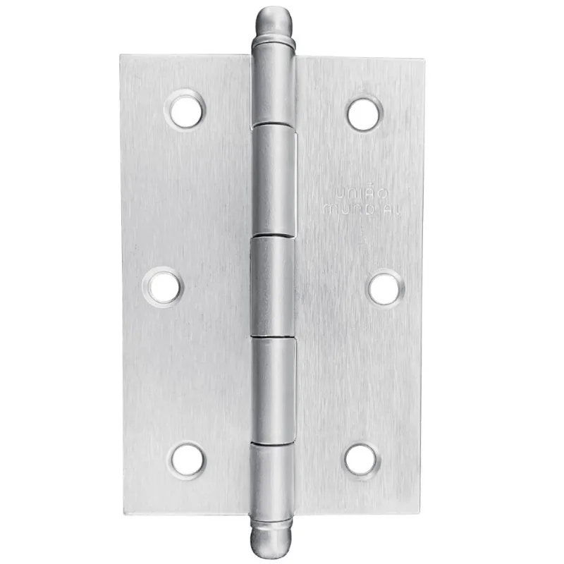 Dobradiça Leve 3 1/2x2 5/16 Ferro Cromado Acetinado Escovado União Mundial