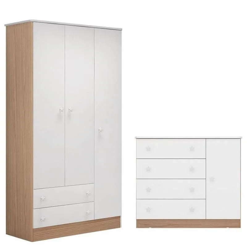 Guarda Roupa 2617 Cômoda Infantil 2561 Carvalho Branco