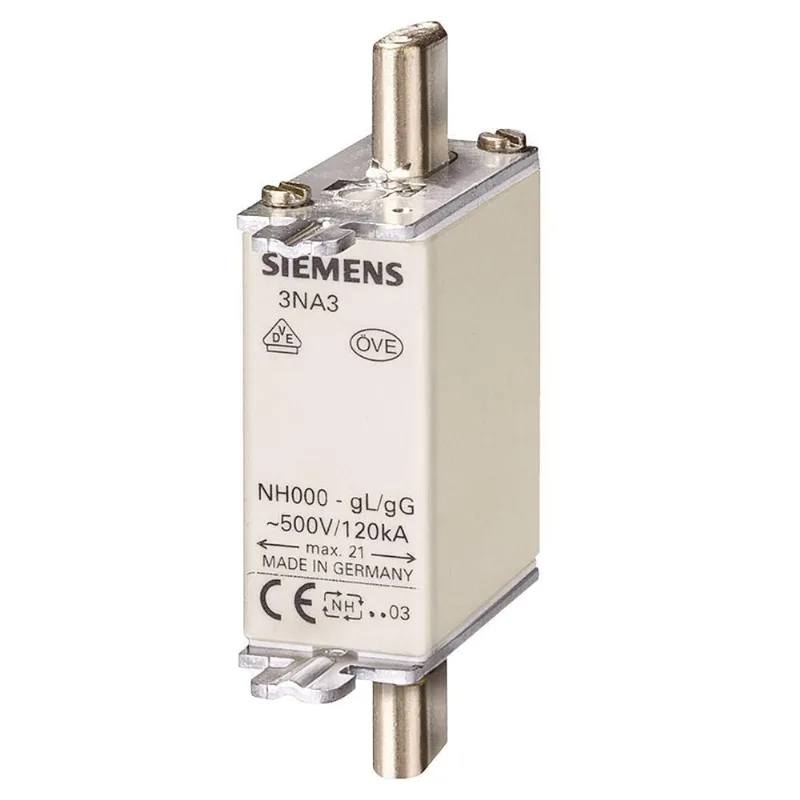 Fusivel NH000 Siemens 3NA3 GG 500VCA 250VCC 10A Bivolt para Protecao de Circuito Eletrico