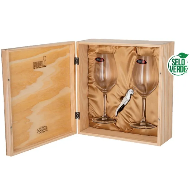 Kit Presente 2 Taças Cristal Vinho Riedel Saca Rolha + Caixa