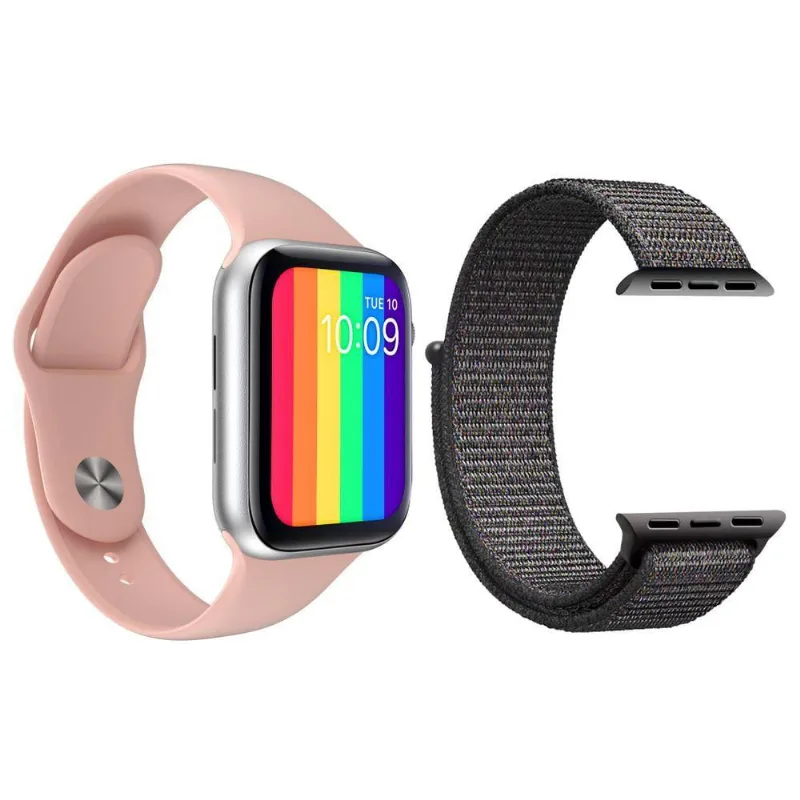 Kit 1 Smartwatch Iwo12 Lite Rosa + 1 Pulseira Cinza