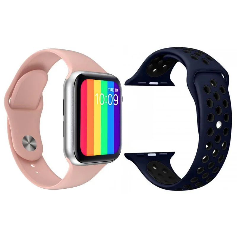 Kit 1 Smartwatch12 Lite Rosa + 1 Pulseira Extra Azul E Preto