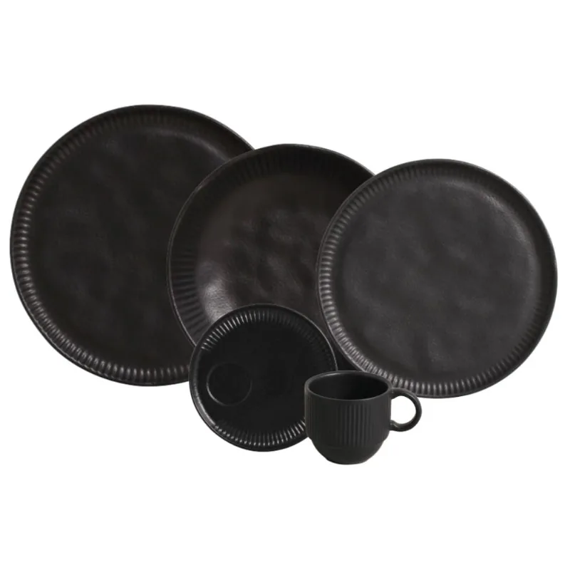 Aparelho de Jantar 30 Peças Linhas Preto Matte Porto Brasil