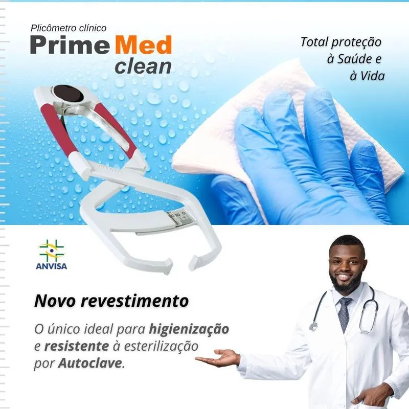 Adipômetro Prime Med Clean Antibacterial - Rosa - Anvisa - Modelo: Adipômetro Clean Confort - Alumínio Maciço