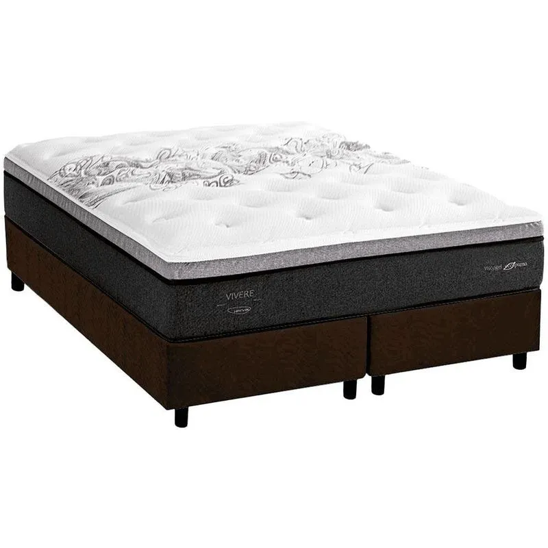 Cama Box Queen Com Colchão Herval C1629 Viscogel Molas Ensacadas 158x198x73cm Ms Suede Marrom
