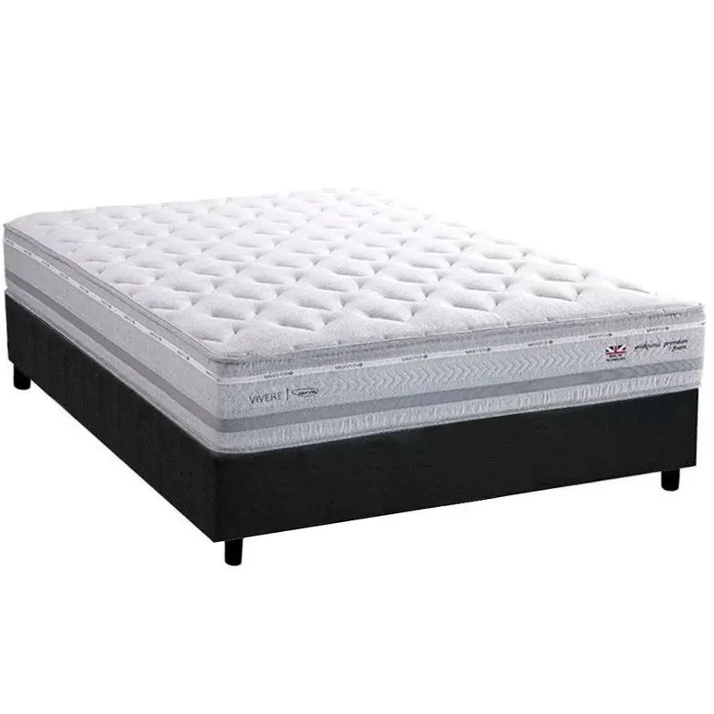 Cama Box Casal + Colchão Herval C1662 Molas Maxspring 138x188x73 Courino Preto
