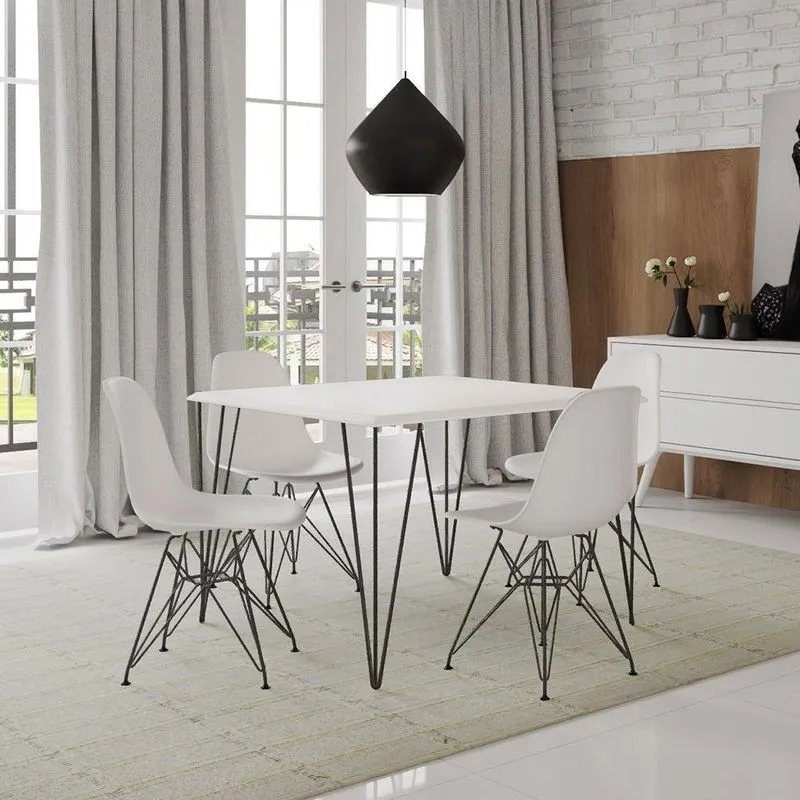 Conjunto De Mesa De Ferro Preto Tampo Quadrado Branco 90x90 4 Cadeiras Ferro Preta Assen