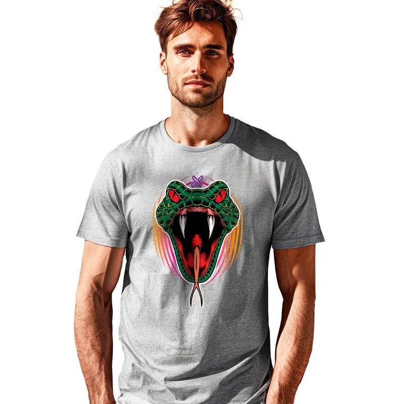 Camiseta Unissex Estampada Snake 100% Algodão Cinza