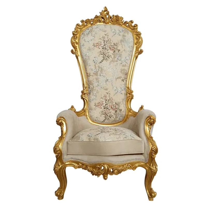 Poltrona Clássica Bege e Dourado - 200x90x78cm-Clássica-Prime Home Decor-Prime Home Decor