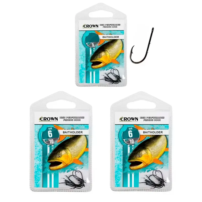 Kit Anzol Pesca Crown Baitholder Black nº 4/0 Contém 3 Cartelas 30 Unidades