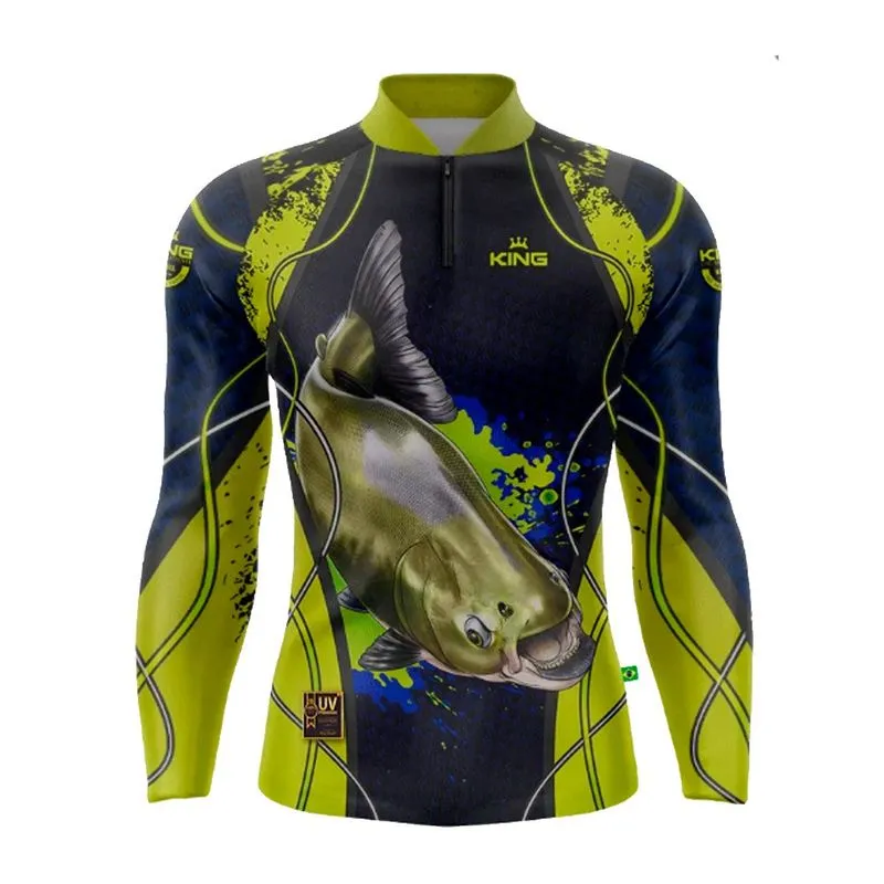 Camiseta Manga Longa Esportiva Pesca King Brasil Poliéster KD00192 fps uv 50 +