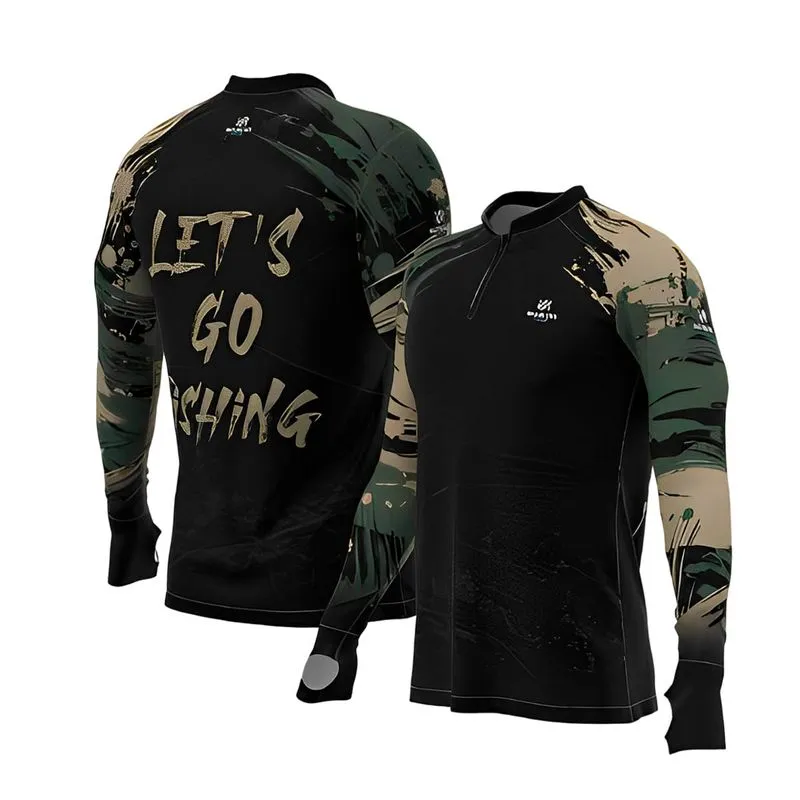 Camiseta De Pesca Masculina Premium Mar Negro Com Proteção Solar Uv50+ Let's Go