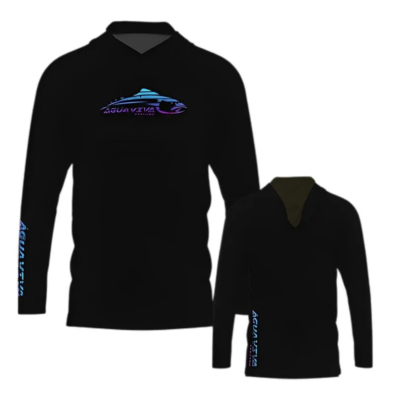 Camiseta Esportiva Com Capuz Spectral Line Água Viva Fishing Pesca FPS50 + Preta