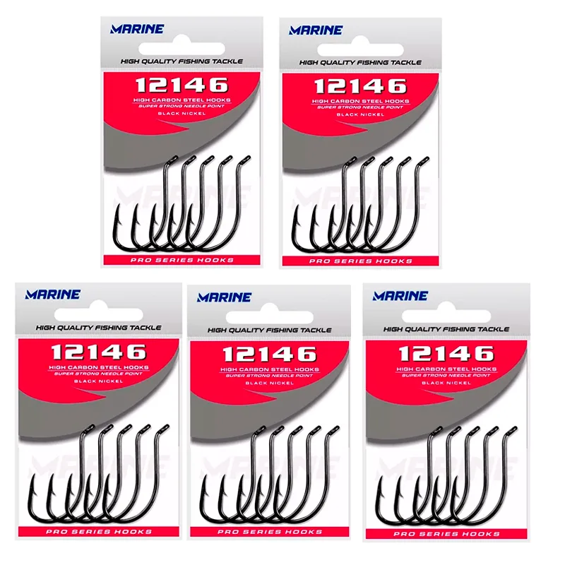 Kit Anzol Pesca Marine Sports 12146 Black Nº 5/0 Com 5 Cartelas - 50 Peças
