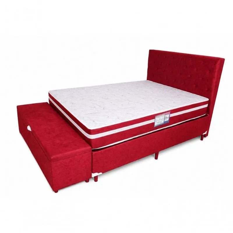 Kit Cama Box Casal Baú Com Cabeceira E Recamier Molas Bonnel Vermelho Galeria Das Camas
