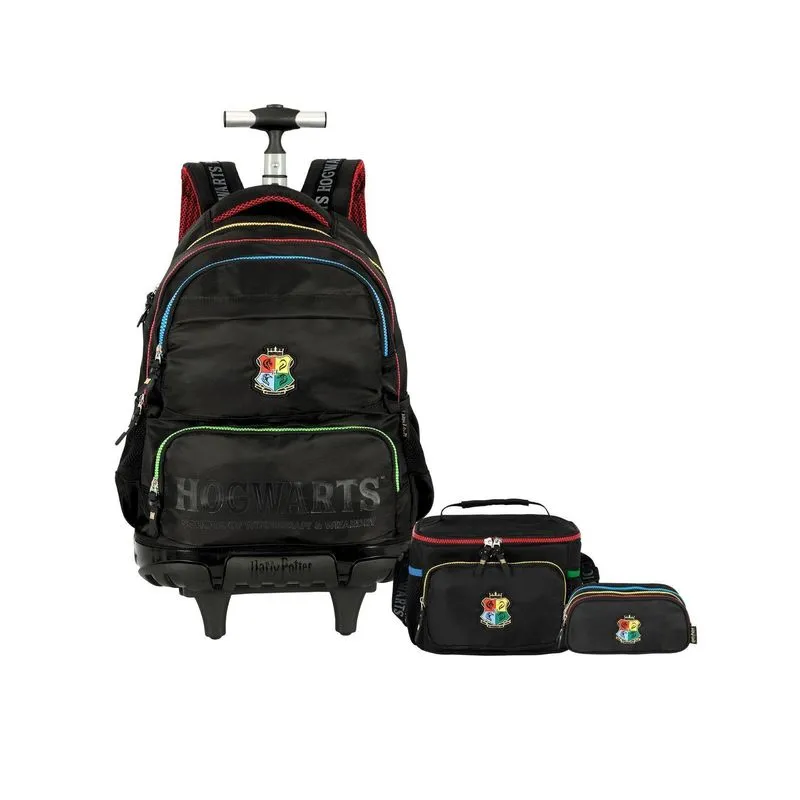 Kit Harry Potter Mochila Rodinhas+ Lancheira + Estojo Triplo