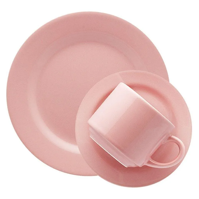 Kit Jogo Café Lanche Oxford Rosa Biona 24 Peças