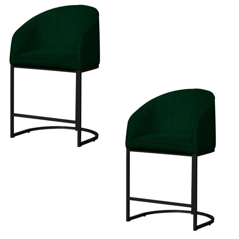Kit 02 Banco Banqueta Poltrona Mia Base Metal Preta Veludo