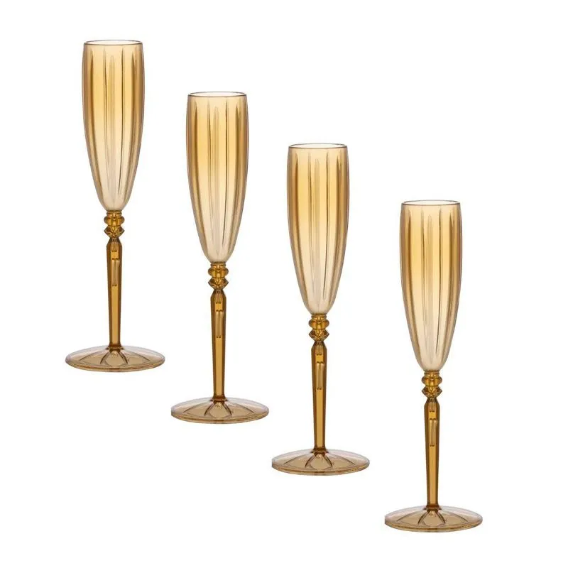 Conjunto Taça Champagne Liv 145 Ml Acrílico Amber 4 Pç