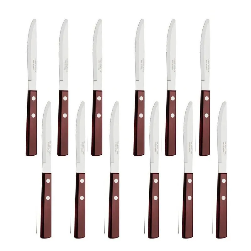 Kit Faca Sobremesa Tramontina Inox Polywood Vermelho 3 12Pç