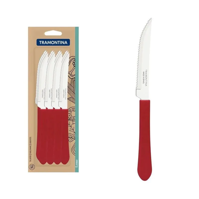 Kit Facas Churrasco Tramontina Leme Inox Vermelho 12 Pç