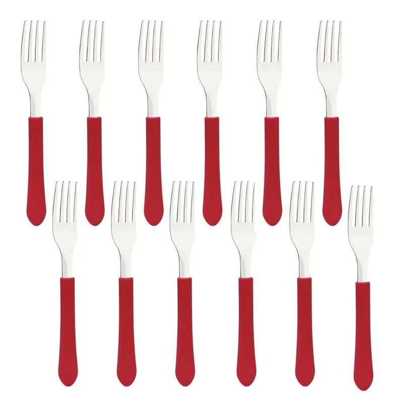 Kit Garfo De Mesa Tramontina Leme Inox Vermelho 12 Pç