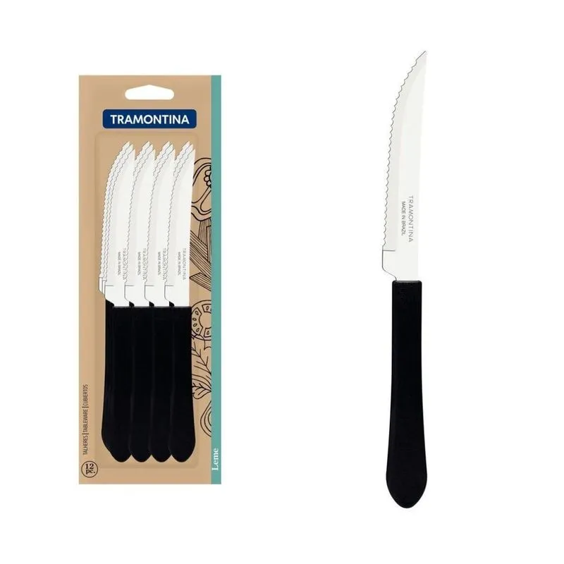 Kit Faca Para Churrasco Tramontina Leme Inox Preto 4 12Pç